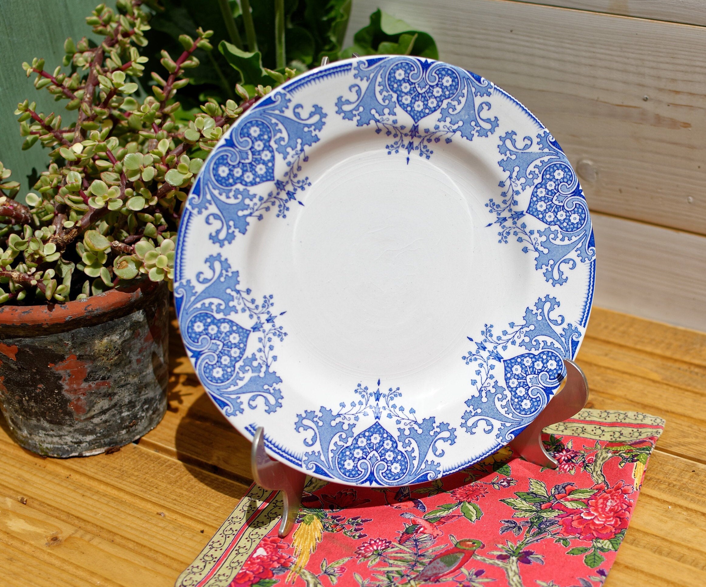 Années 1930 ~ Français Vintage Transferware Cake Stand Footed Plate K&g | Keller et Guérin Lunéville