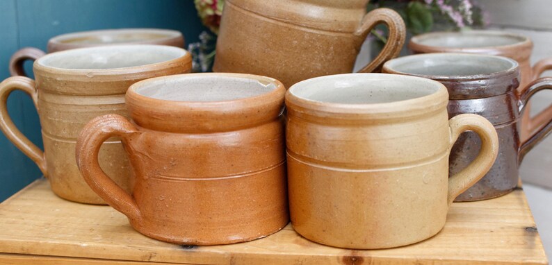 French Vintage Stoneware Clay Mug ~ Potterie en GRES Fait Maison Made in France ~ Glazed Sandstone Stoneware ~ Handmade Rustic Farmhouse Dec