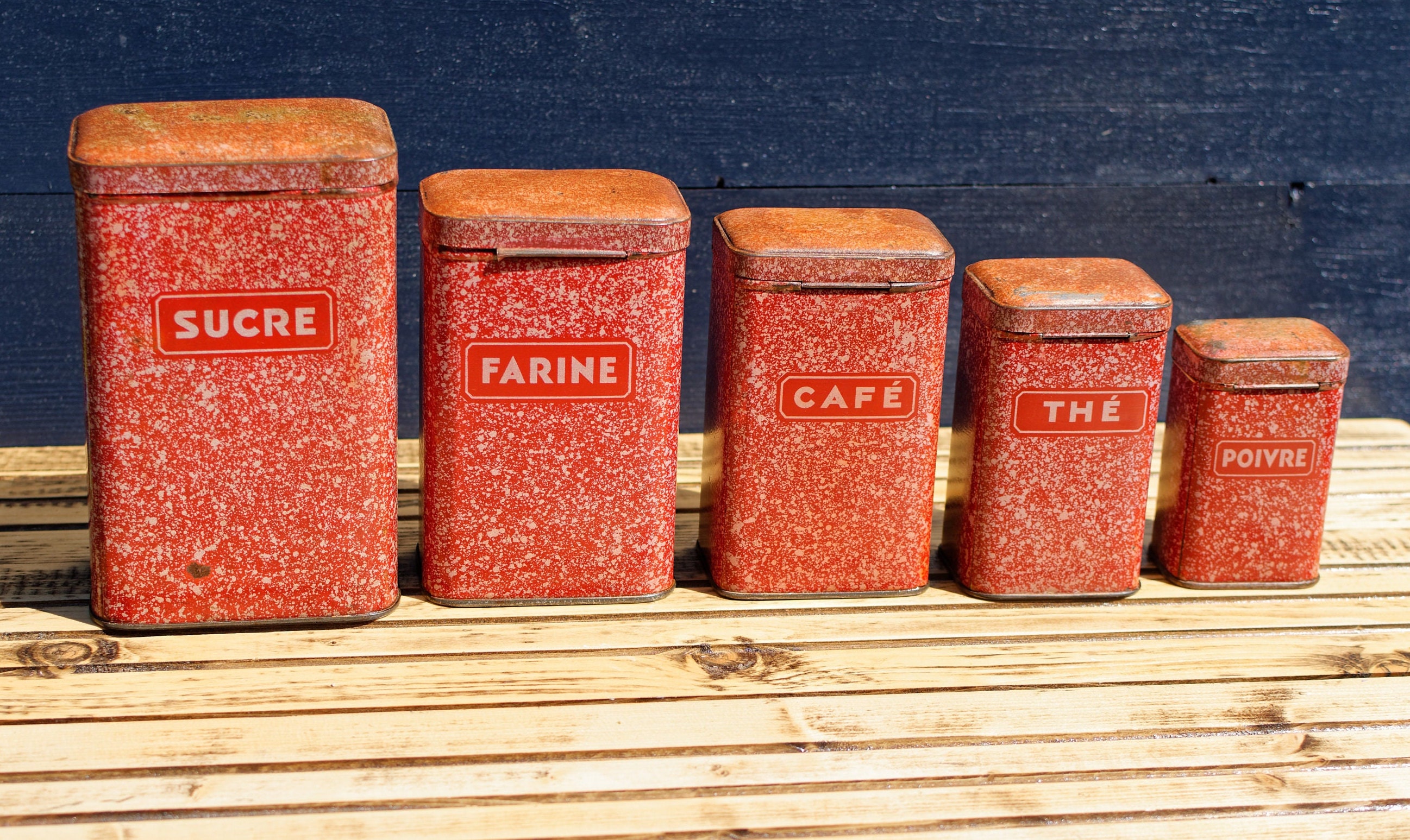 1920s French Vintage Kitchen Canisters Set of 5 RED | Etsy