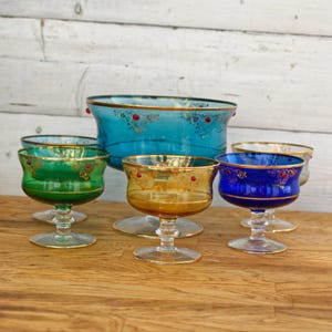 Vintage Fine Glassware Enameled Glass Fruit Service Set of 6