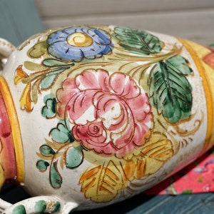 1980er Jahre ~ Französischer Vintage Handbemalter Blumentopf ~ Strukturierte Keramik Vase ~ Französisches Landhaus Wohndekor