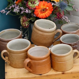 French Vintage Stoneware Clay Mug ~ Potterie en GRES Fait Maison Made in France ~ Glazed Sandstone Stoneware ~ Handmade Rustic Farmhouse Dec