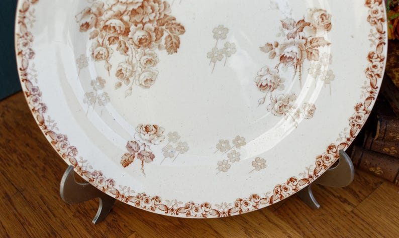 1890s ~ LUCIE Terre de Fer H.B. & Cie (Hautin, Boulenger) Choisy-Le-Roi ~ French Antique Ironstone Brown Transferware Plate ~ Terre de Fer F
