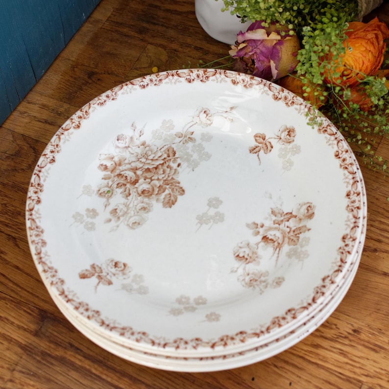 1890s ~ LUCIE Terre de Fer H.B. & Cie (Hautin, Boulenger) Choisy-Le-Roi ~ French Antique Ironstone Brown Transferware Plate ~ Terre de Fer F