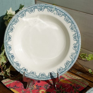 Late 1890s/Early 1900s ~ French Antique TRANSFERWARE Soup Plate ~ Made by Salins in &quot;Lafayette&quot; Motif ~ Terre de Fer~ Earthware ~ Ironstone