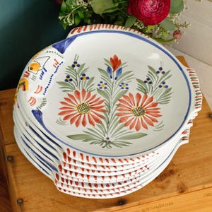 Ancienne Assiette En Faïence De Quimper - Motif Fleurs
