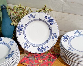 Late 1800s Blue & White French Antique TRANSFERWARE Dinner Plate