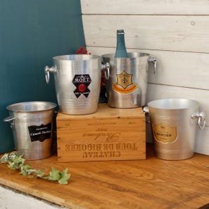 French Vintage CHAMPAGNE Ice Bucket ~ Aluminum Advertising Bucket Cooler Chiller &quot;SEAU&quot; ~ Bar Accessories ~ Made in France