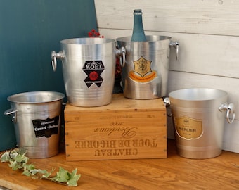 Cubitera vintage francesa para champán ~ Enfriador de aluminio publicitario "SEAU" ~ Accesorios de bar ~ Hecho en Francia