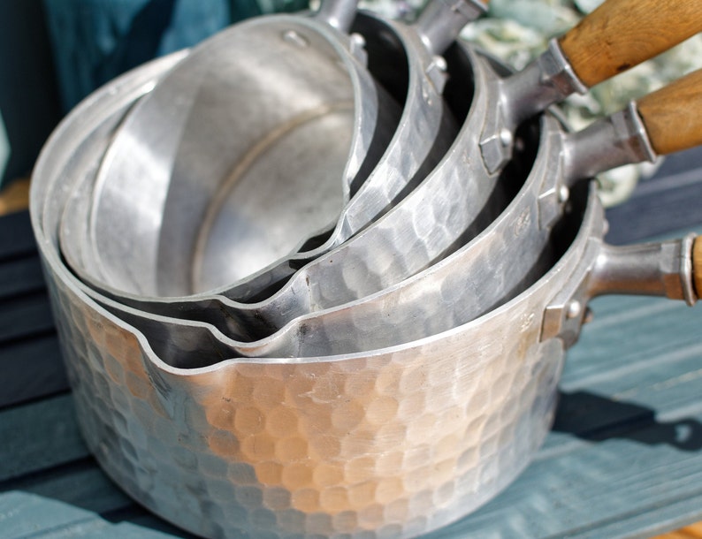 RARE French Vintage Pure Aluminium Hammered Saucepans With Etsy
