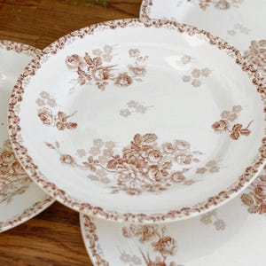 LUCIE Terre de Fer H.B. & Cie (Hautin, Boulenger) Choisy-Le-Roi French Antique Ironstone Brown Transferware Soup Tureen Soupiere Plate Faience