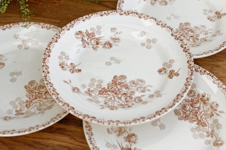 LUCIE Terre de Fer H.B. & Cie (Hautin, Boulenger) Choisy-Le-Roi French Antique Ironstone Brown Transferware Soup Tureen Soupiere Plate Faience