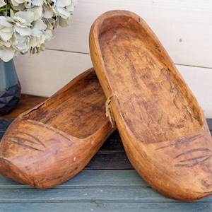 French Antique Rustic Handmade Clogs ~ Hand Carved French Sabot ~ Primitive Dutch Clogs ~ Farmer Gardening Shoes