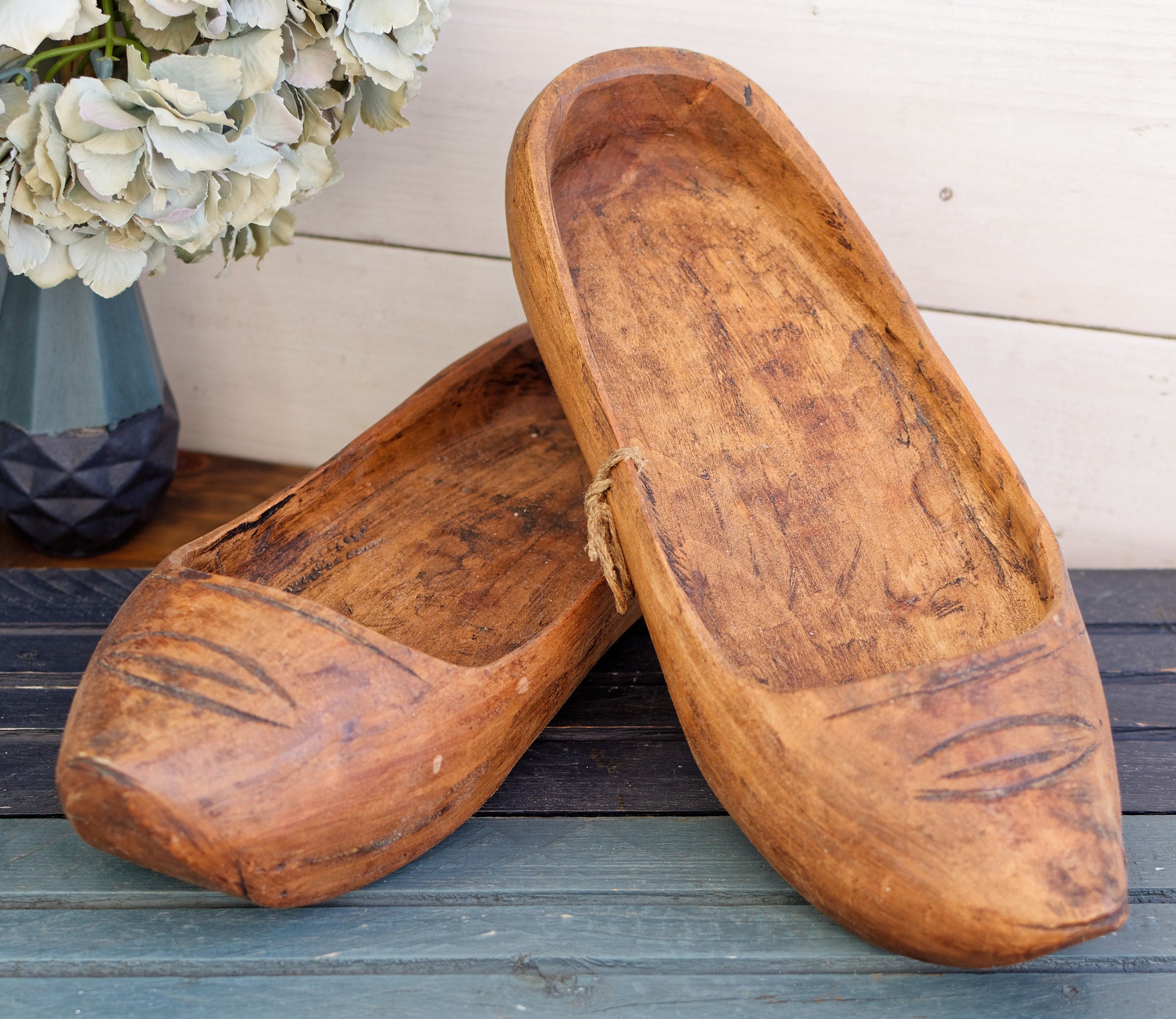 1 Pair Small Vintage Wooden Shoes Scandinavian Gnome Shoes Rustic