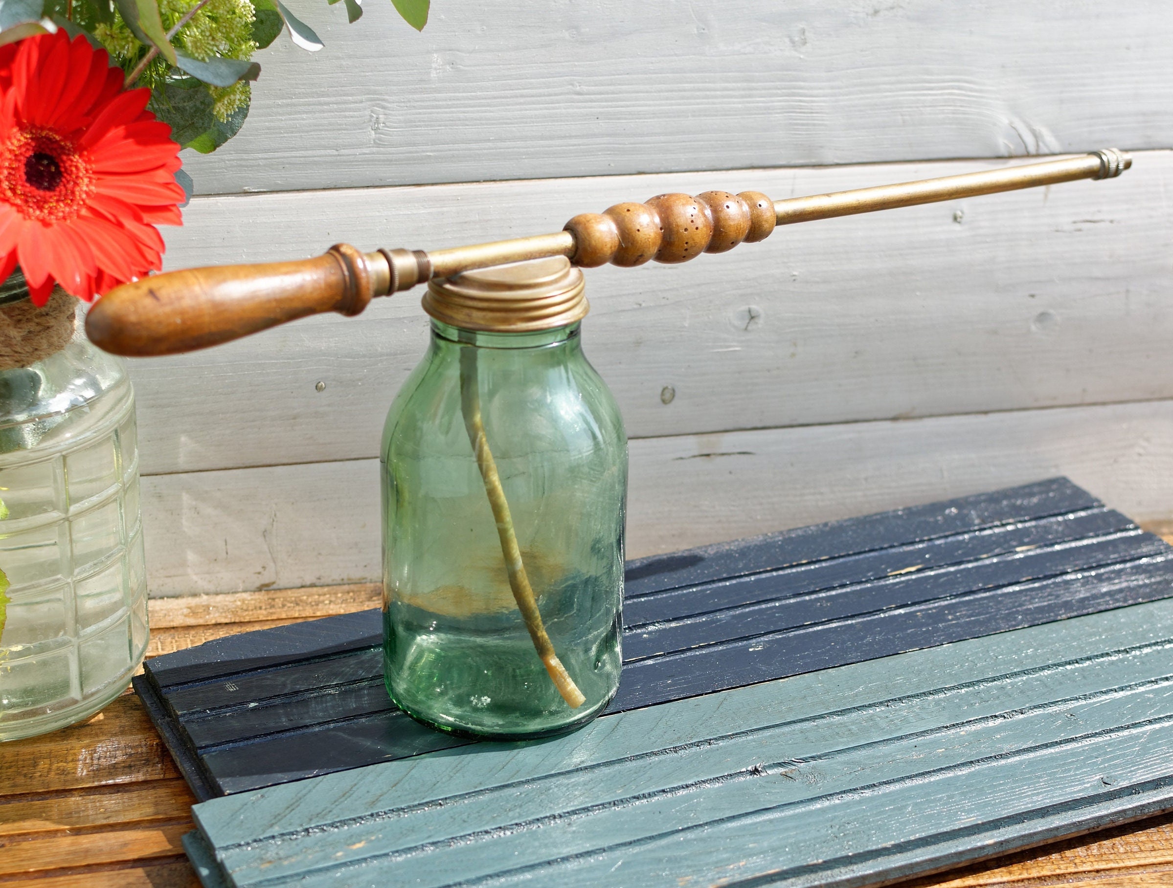 Années 1900 ~ Pulvérisateur de Verre Antique Vintage Français Estampillé Mouss 1 Litre Jardin en Eng