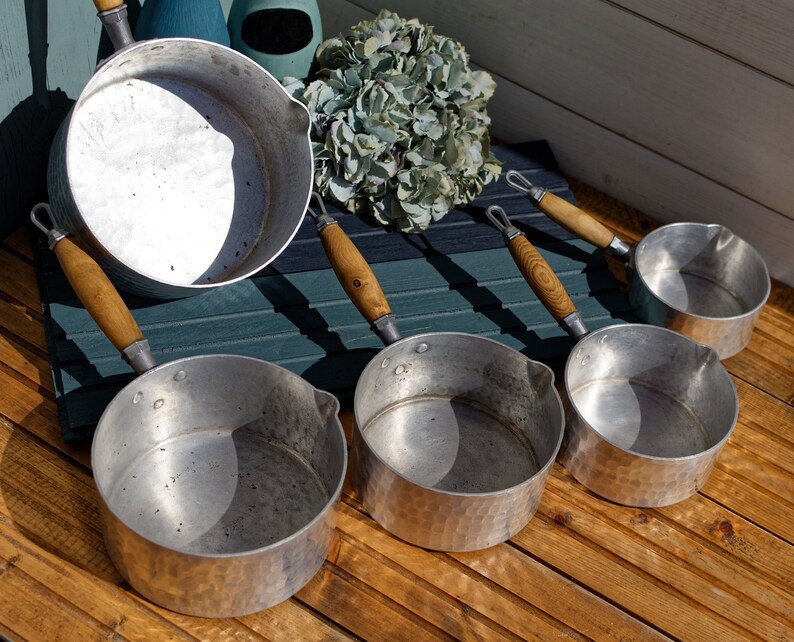 RARE French Vintage Pure Aluminium Hammered Saucepans With Etsy