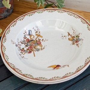1890s/1900s ~ &quot;WATTEAU&quot; Sarreguemines U&C ~ French Antique Ironstone Polychrome Soup Plate ~ Terre de Fer