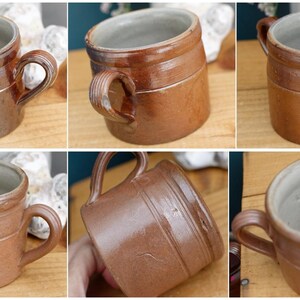 French Vintage Stoneware Clay Mug ~ Potterie en GRES Fait Maison Made in France ~ Glazed Sandstone Stoneware ~ Handmade Rustic Farmhouse Dec