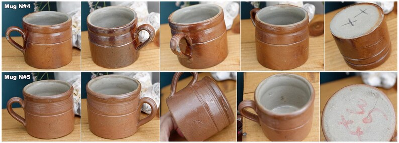 French Vintage Stoneware Clay Mug ~ Potterie en GRES Fait Maison Made in France ~ Glazed Sandstone Stoneware ~ Handmade Rustic Farmhouse Dec