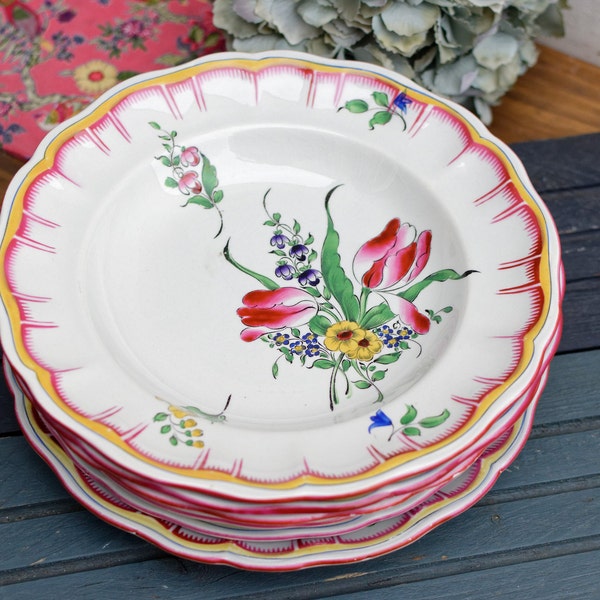 1930s ~ French Vintage EARTHWARE Handpainted Floral Plate ~ Made by'K&G (Keller et Guérin) Lunéville ~ Earthware Ironstone