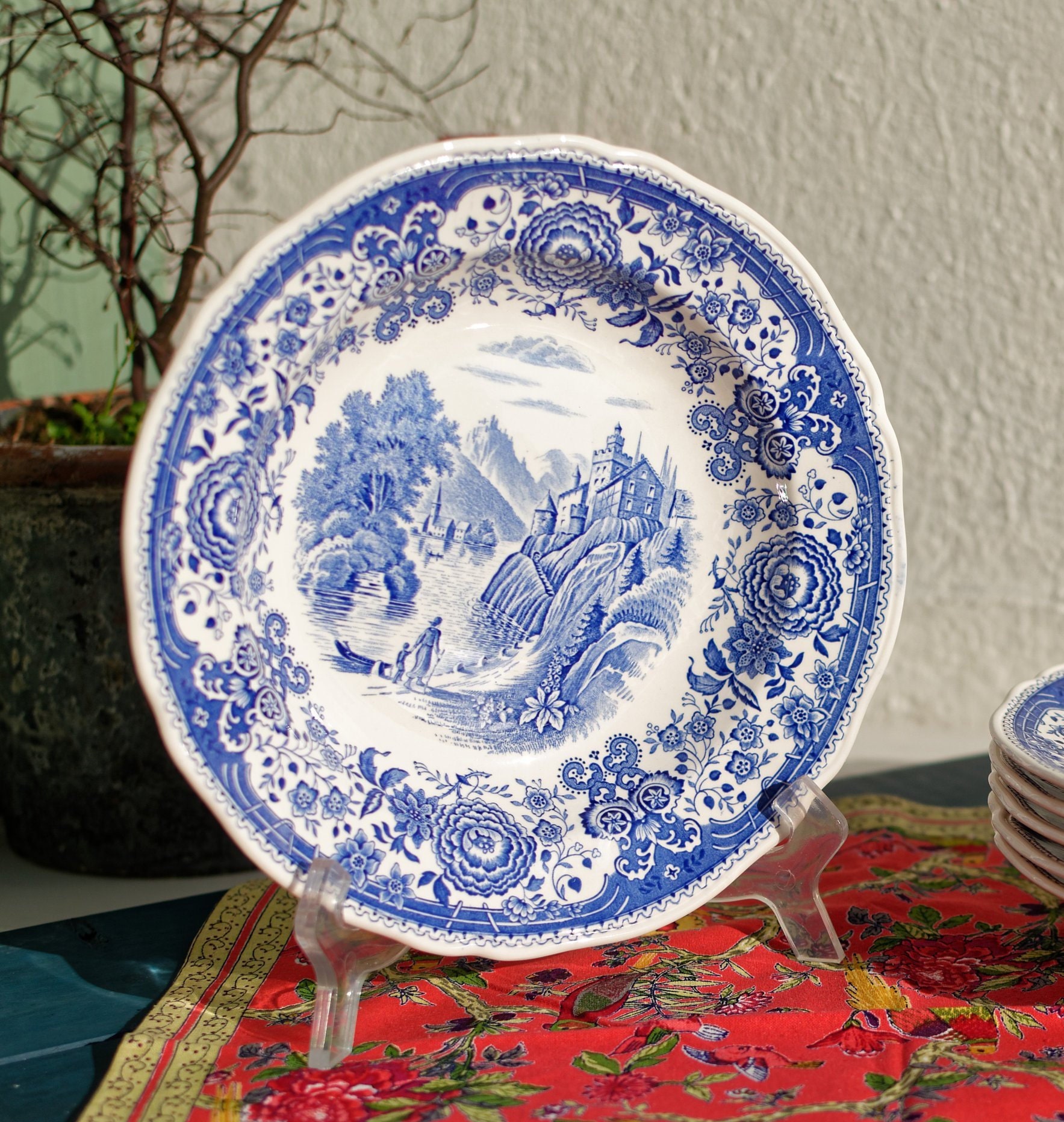 Années 1950 ~ Bol à Soupe Assiette Creuse en Porcelaine Allemande Villeroy & Boch Dans Le Motif Burg