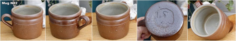 French Vintage Stoneware Clay Mug ~ Potterie en GRES Fait Maison Made in France ~ Glazed Sandstone Stoneware ~ Handmade Rustic Farmhouse Dec