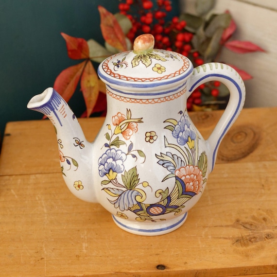 French Vintage MOUSTIERS Vieux Rouen Style Hand-painted Faience