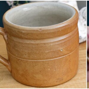 French Vintage Stoneware Clay Mug ~ Potterie en GRES Fait Maison Made in France ~ Glazed Sandstone Stoneware ~ Handmade Rustic Farmhouse Dec