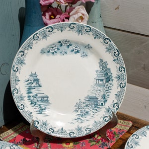 Final dos anos 1800 ~ Placa TRANSFERWARE antiga francesa ~ Feito por H.Boulenger & Cie - Choisy Le Roi em motivo &#39;Saison&#39; ~ Terre de fer ~ Ironstone