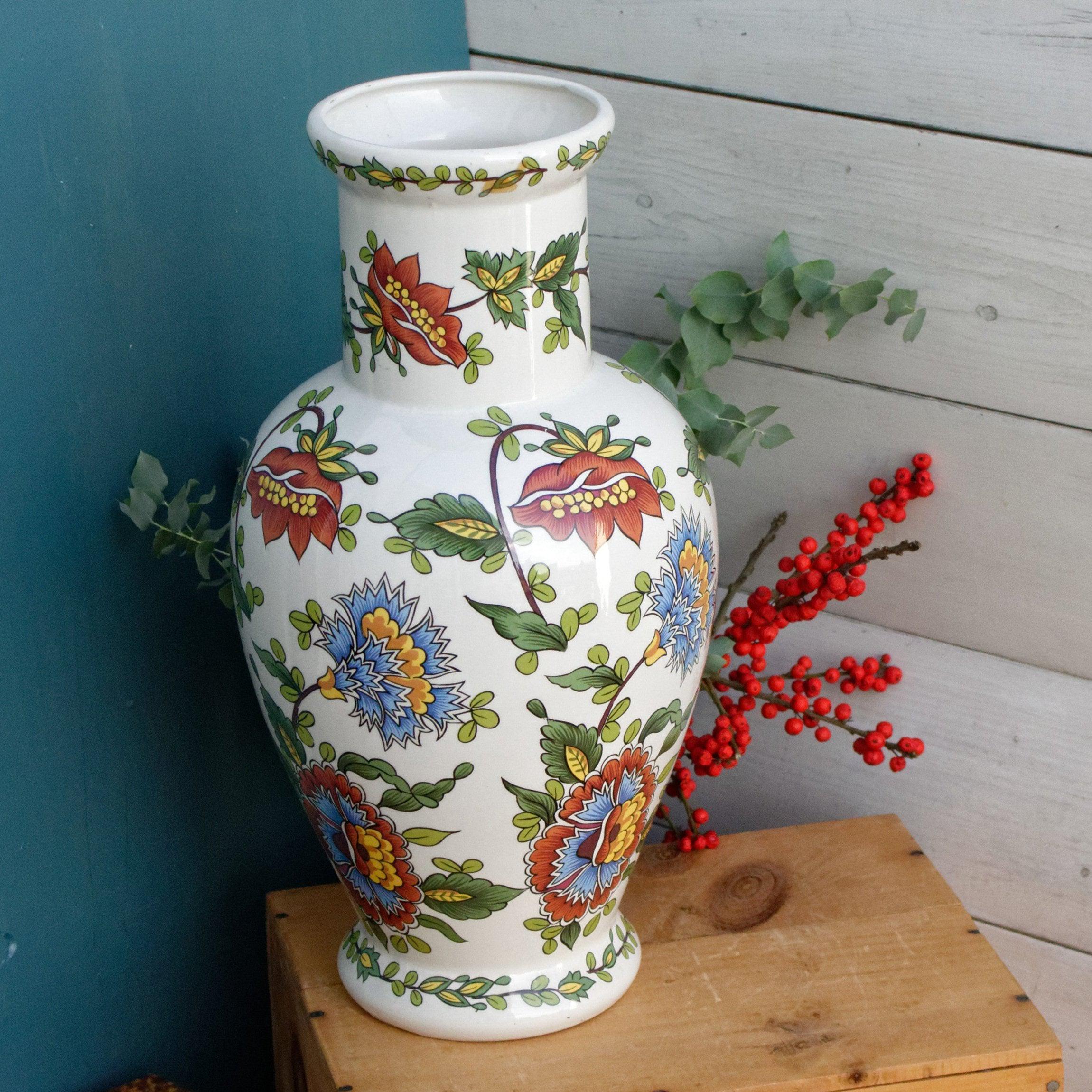フランス製ヴィンテージ大型陶器手描き花瓶～磁器製フロア花瓶 - Etsy 日本