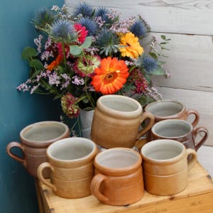 French Vintage Stoneware Clay Mug ~ Potterie en GRES Fait Maison Made in France ~ Glazed Sandstone Stoneware ~ Handmade Rustic Farmhouse Dec
