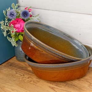 French Vintage Glazed Ceramic Stoneware Oval Casserole Dish ~ CEMIPORT Enameled Sandstone Gratin Pan