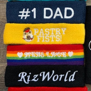 Sweatbands headbands custom embroidered stretch terry personalized
