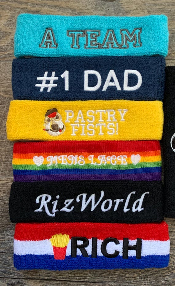 Sweatbands headbands custom embroidered stretch terry personalized