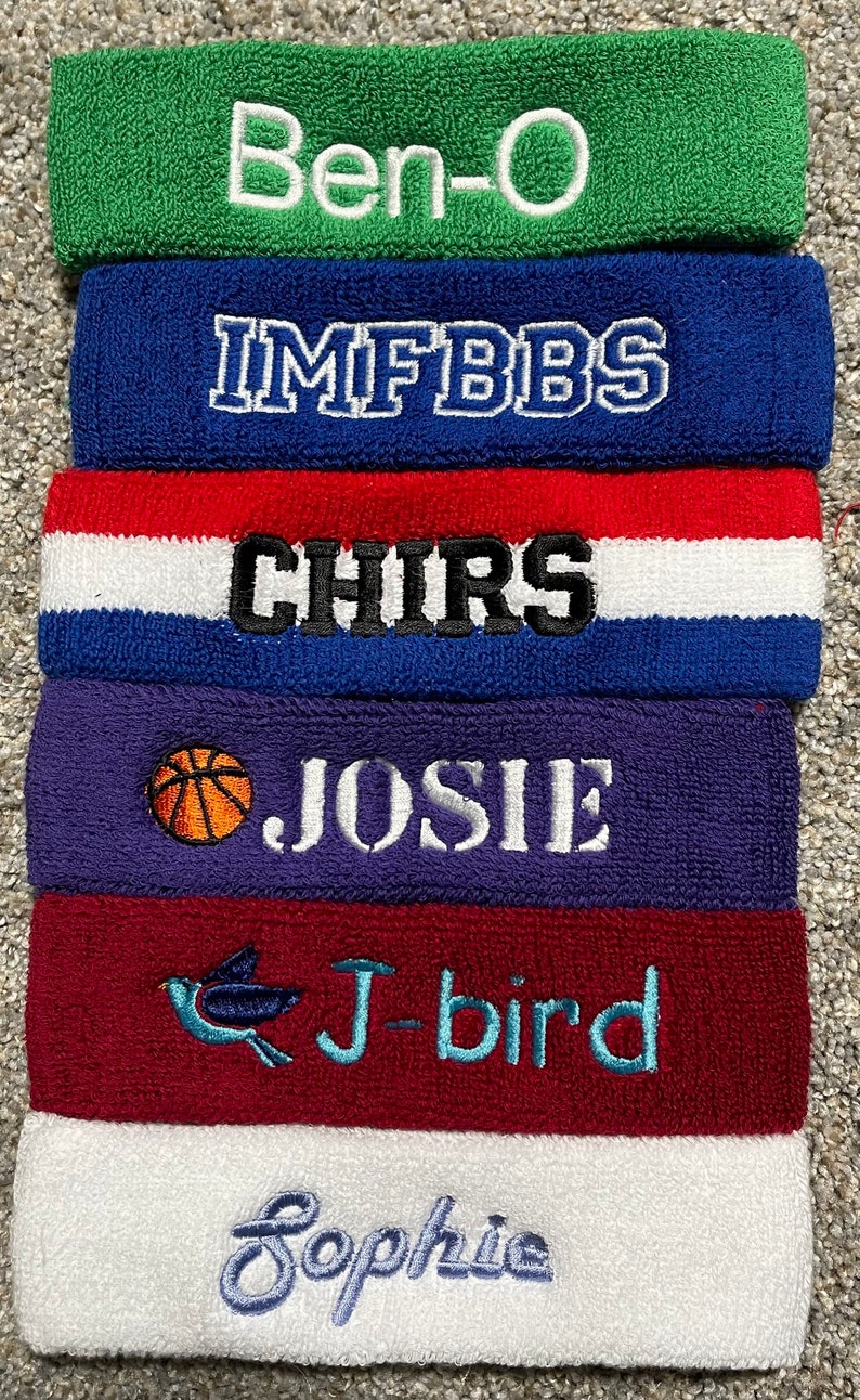 Sweatbands headbands custom embroidered stretch terry personalized image 5