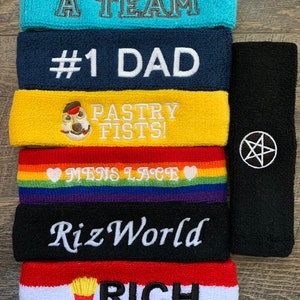 Sweatbands headbands custom embroidered stretch terry personalized