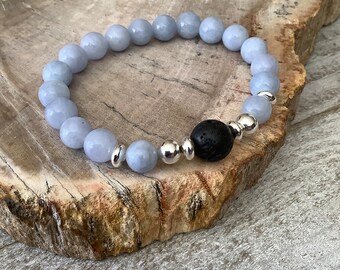Aquamarine Blue Quartz Bracelet: Lava Stone Diffuser