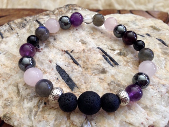 Empath Diffuser Bracelet: Labradorite, Amethyst, Rose Quartz & Lava Stone