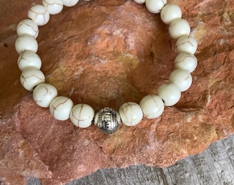 Navajo Style White Turquoise Bracelet, White Magnesite 8mm, Protection, Boho