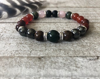 Warrior Bracelet, Courage Strength Wisdom Gemstones, Health and Wellness Support, Immune System Booster, Peace Stones, Bravery