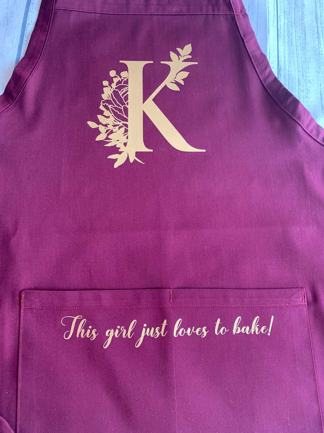 Personalised Apron With Pockets Floral Initial and Etsy UK