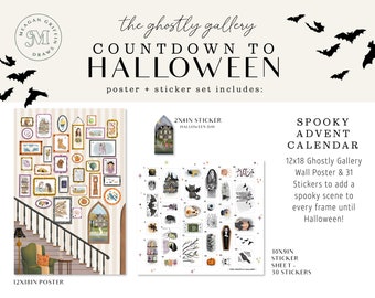 Halloween Advent Calendar, Spooky Characters, Original Illustrations, Sticker Set, Halloween Sticker Set, Activity for kids, Haunted House