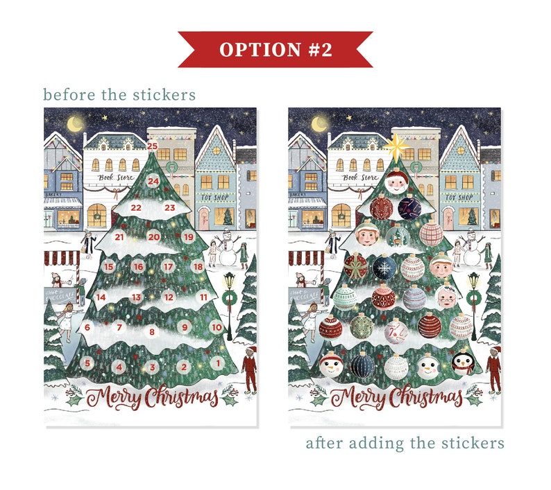 Christmas Advent Calendar, Light the World, Original Illustrations, Sticker Set, Christmas Ornament Sticker Set, Activity for kids, image 3