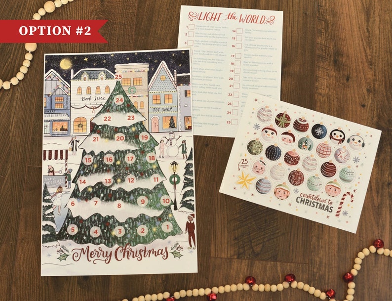 Christmas Advent Calendar, Light the World, Original Illustrations, Sticker Set, Christmas Ornament Sticker Set, Activity for kids, image 4