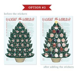 Christmas Advent Calendar, Light the World, Original Illustrations, Sticker Set, Christmas Ornament Sticker Set, Activity for kids, image 5