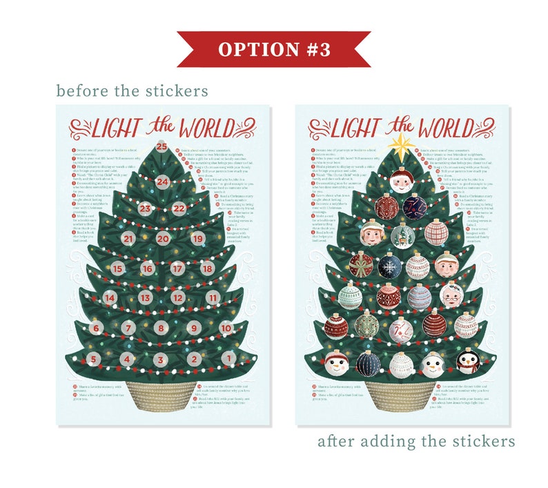 Christmas Advent Calendar, Light the World, Original Illustrations, Sticker Set, Christmas Ornament Sticker Set, Activity for kids, image 5