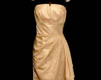 90s Gold and Cream Brocade Strapless Formal Dress LV0074