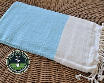 All Organic Cotton Turkish Peshtemal for Bath Spa Sauna Beach Towel 100% Cotton Hammam towel Turkish Towel HERRINGBONE BLUE 39''x70''