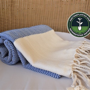 All Organic Cotton Turkish Peshtemal for Bath Spa Sauna Beach Towel 100% Cotton Hammam towel Turkish Towel HERRINGBONE NAVY 39''x70''