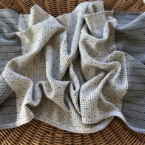 Black Turkish Hand Towel: Diamond Weave, Natural Cotton Peshkir